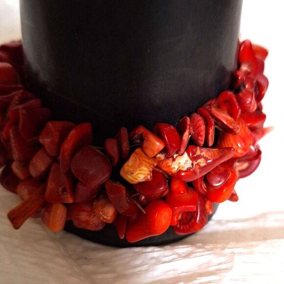 A Red Coral Women's Bracelet Bangle Cuff Beachy Boho Coastal Tropical Chunky - Picture 2 of 8